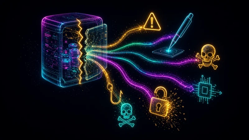 Illustration abstraite néon : 7 façons de vider votre wallet crypto… sans même être piraté